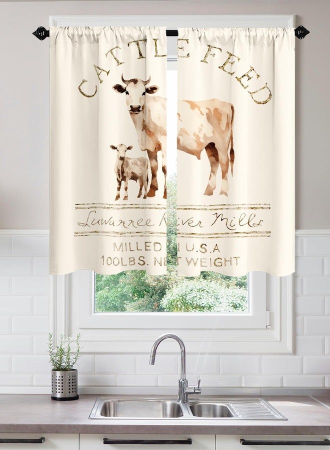 Final Friday Farmhouse Cattle Feed Kitchen Window Curtains Rustic Abstract Animal Cow Bedroom Cafe Rod Pocket Short Curtain Set of 2 Panel Each 27.5W x 39L Satin - Image 2